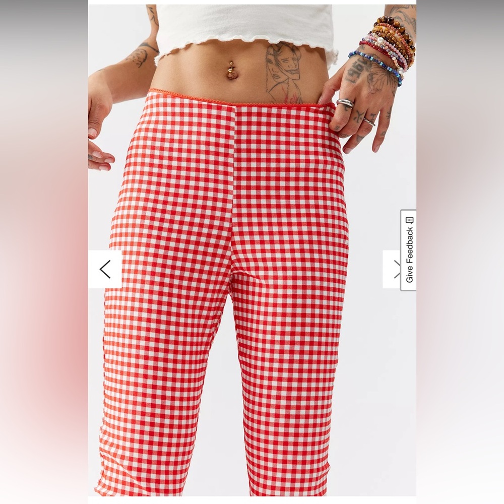 UO Ellie Capri Pant Red Gingham Women's Cropped Pants - Picture 2 of 8